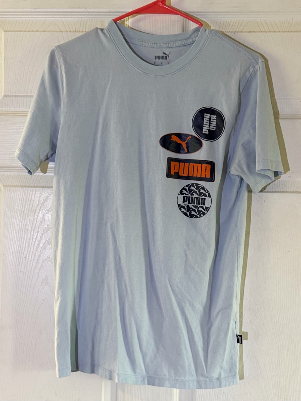 Puma Light Blue Short Sleeve Tee with Orange Logo Patches